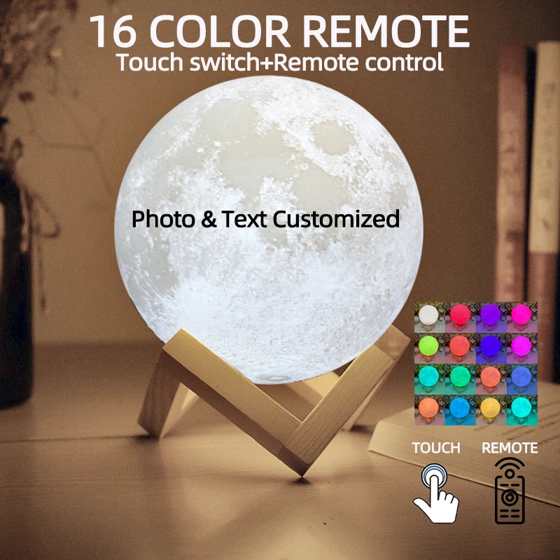 Personalized 3D Printing Moon Lamp Customized Photo Text Night Light USB Rechargeable Birthday Mother Day Valentine's Lunar Gift