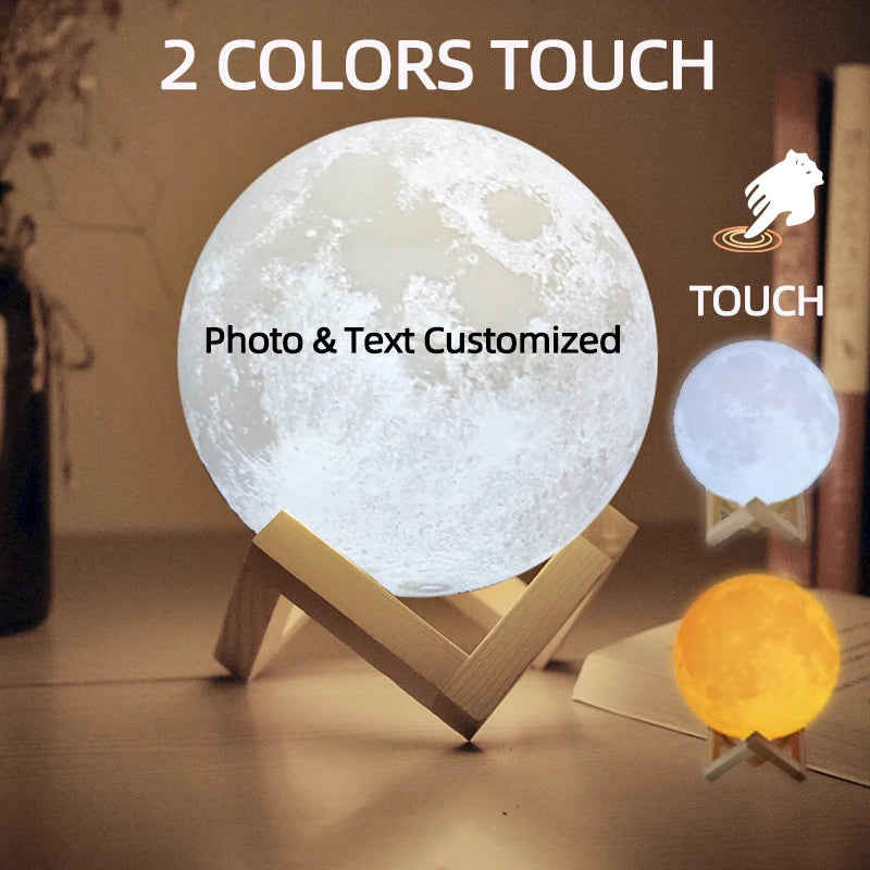 Personalized 3D Printing Moon Lamp Customized Photo Text Night Light USB Rechargeable Birthday Mother Day Valentine's Lunar Gift