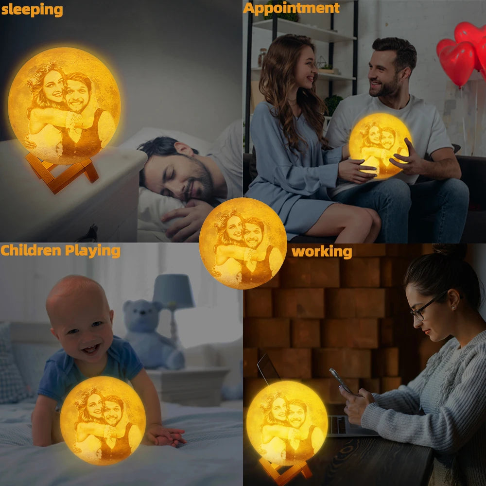 Personalized 3D Printing Moon Lamp Customized Photo Text Night Light USB Rechargeable Birthday Mother Day Valentine's Lunar Gift