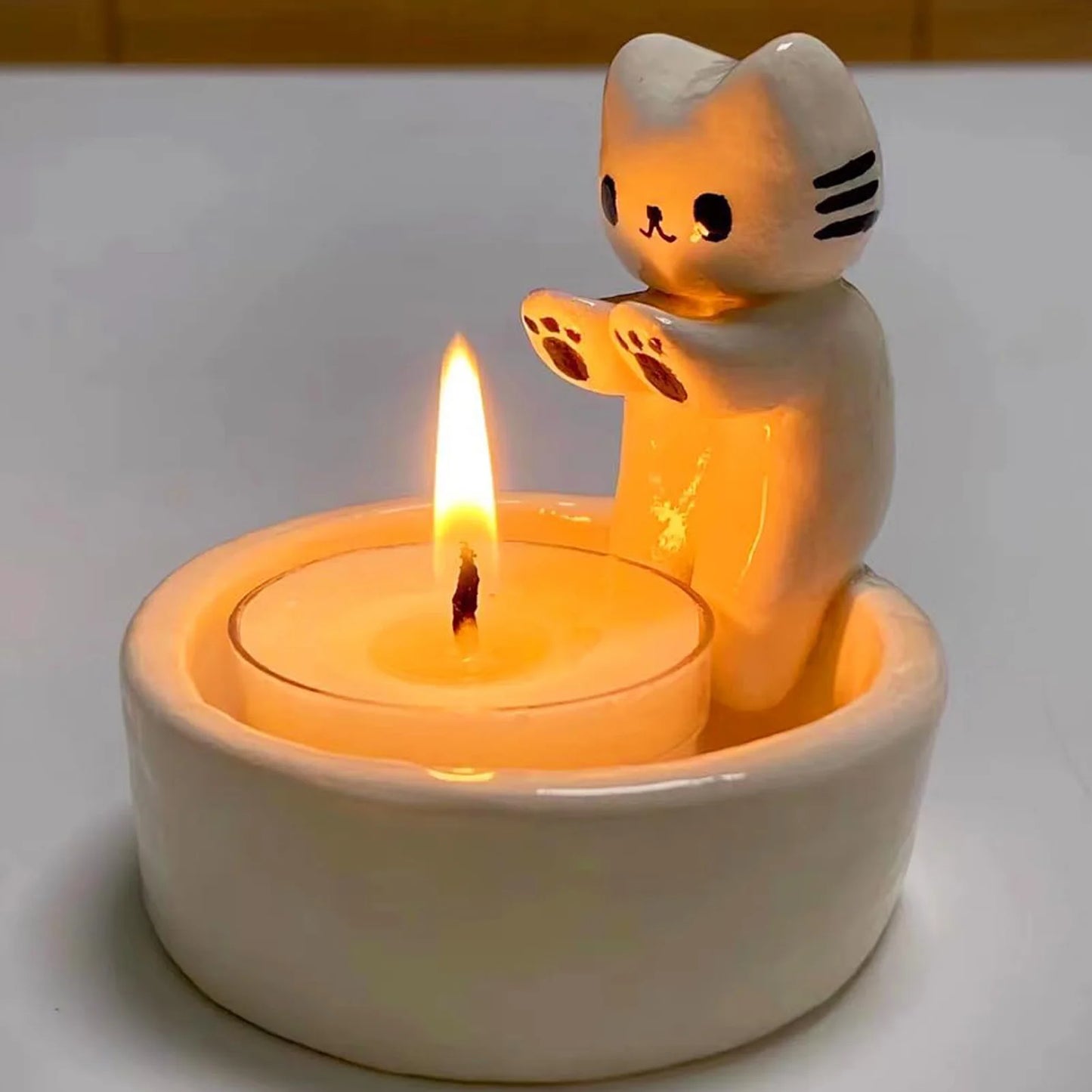 Cartoon Cat Candle Holder  Cat Tea Light Candle Holder Office Home Desktop Decorative Ornaments Cute Candlestick