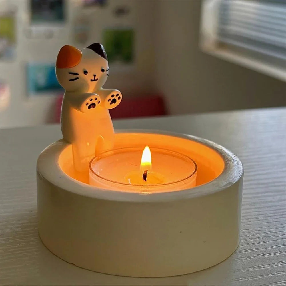 Cartoon Cat Candle Holder  Cat Tea Light Candle Holder Office Home Desktop Decorative Ornaments Cute Candlestick